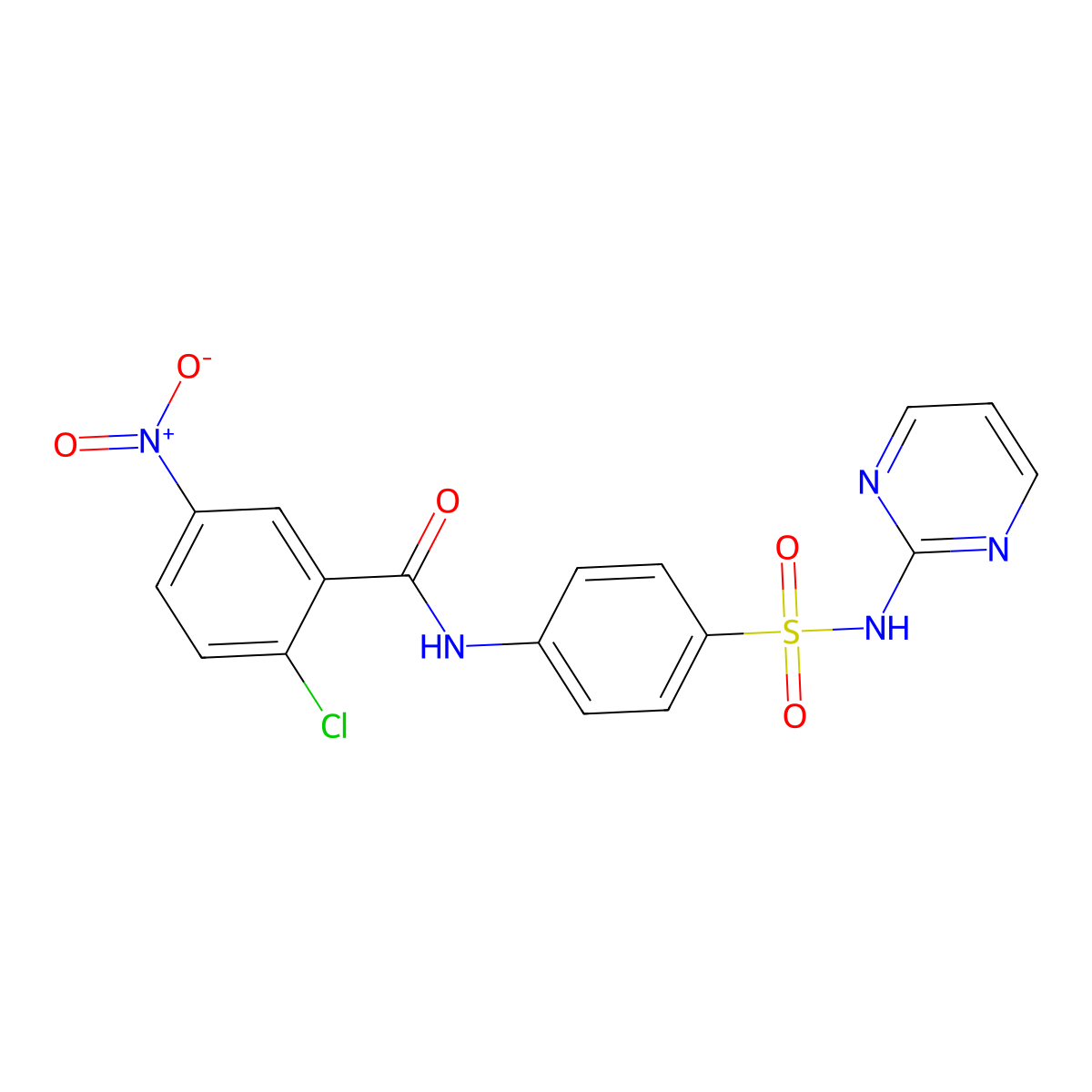 2-chloro-5-nitro-N-[4-(pyrimidin-2-ylsulfamoyl)phenyl]benzamide molecular structure, CAS 307540-33-6