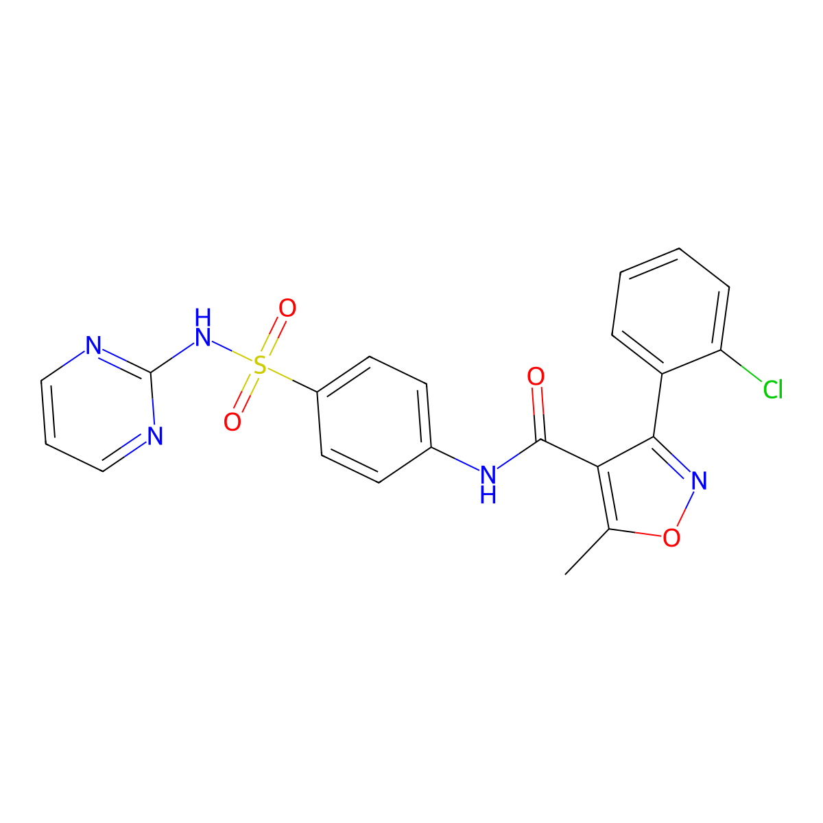 3-(2-chlorophenyl)-5-methyl-N-[4-(pyrimidin-2-ylsulfamoyl)phenyl]-1,2-oxazole-4-carboxamide molecular structure, CAS 307540-40-5