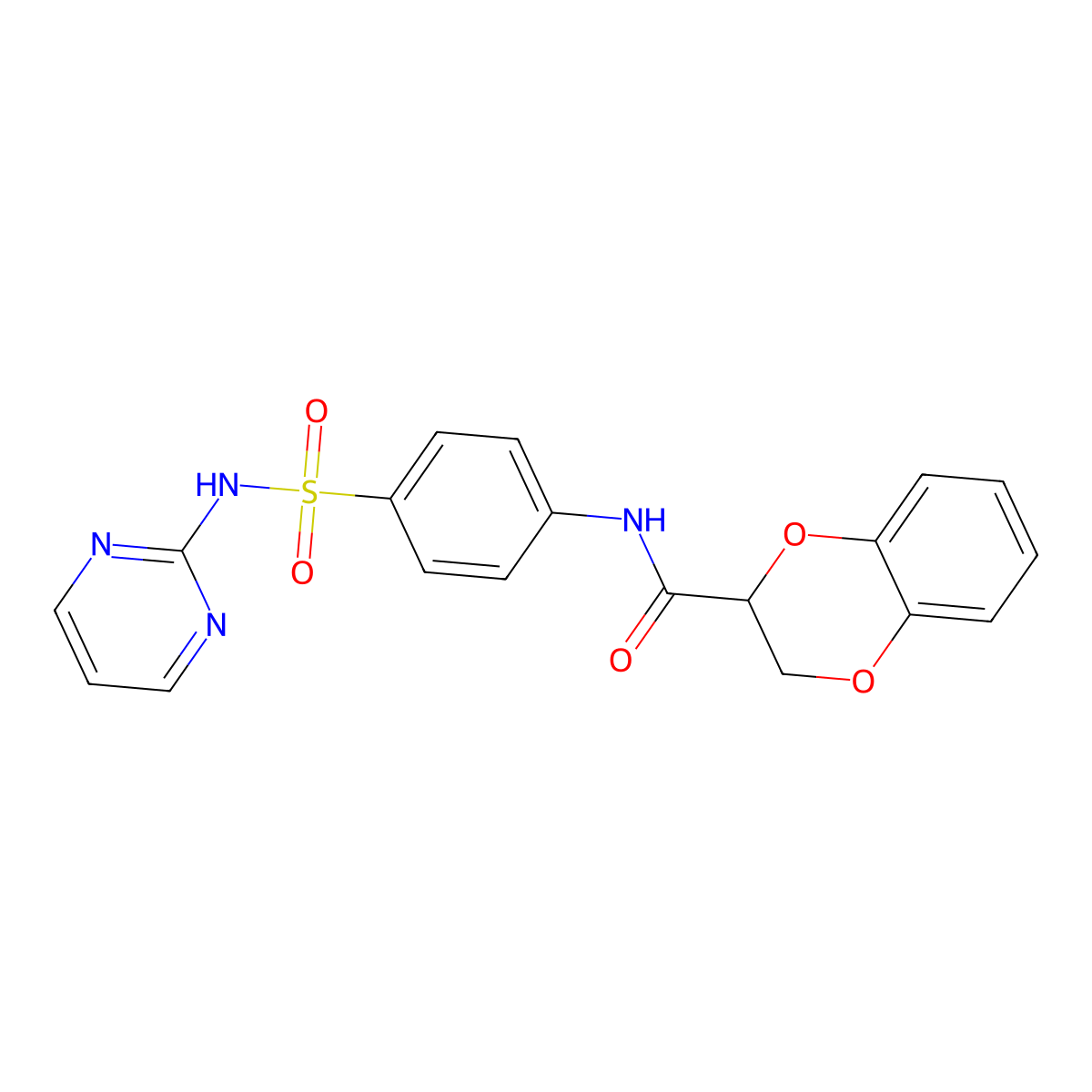 N-[4-(pyrimidin-2-ylsulfamoyl)phenyl]-2,3-dihydro-1,4-benzodioxine-2-carboxamide molecular structure, CAS 307540-41-6