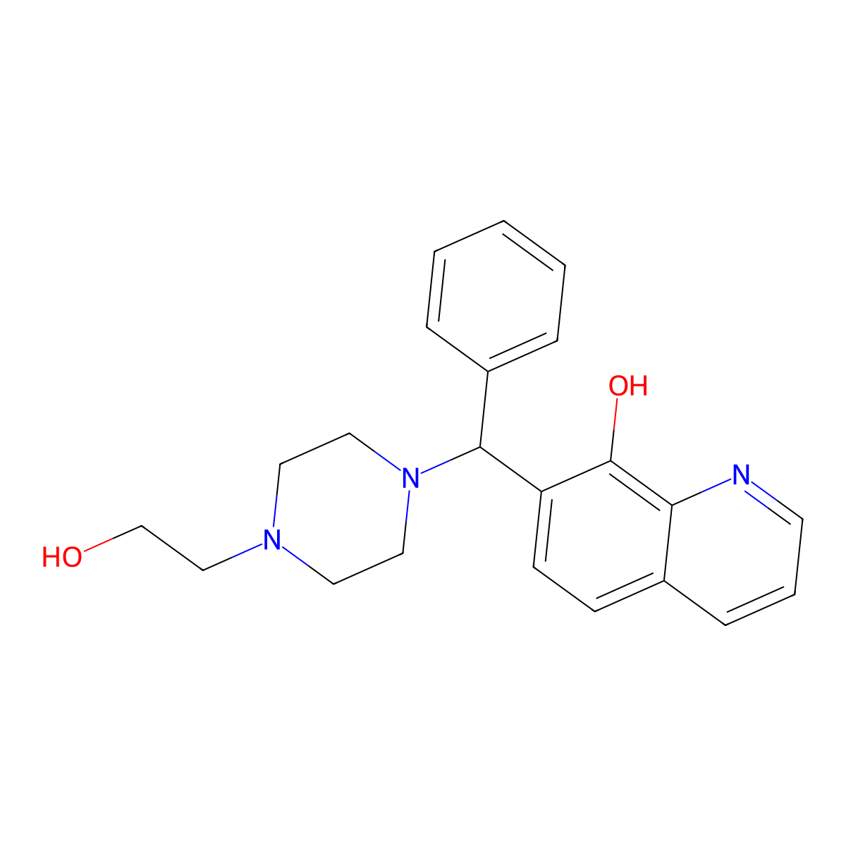 7-((4-(2-Hydroxyethyl)piperazin-1-yl)(phenyl)methyl)quinolin-8-ol molecular structure, CAS 307540-54-1