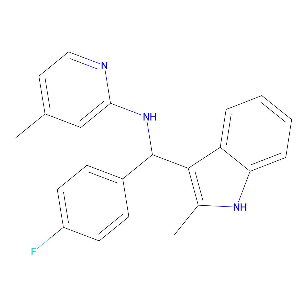 N-[(4-fluorophenyl)(2-methyl-1H-indol-3-yl)methyl]-4-methylpyridin-2-amine molecular structure, CAS 307540-56-3