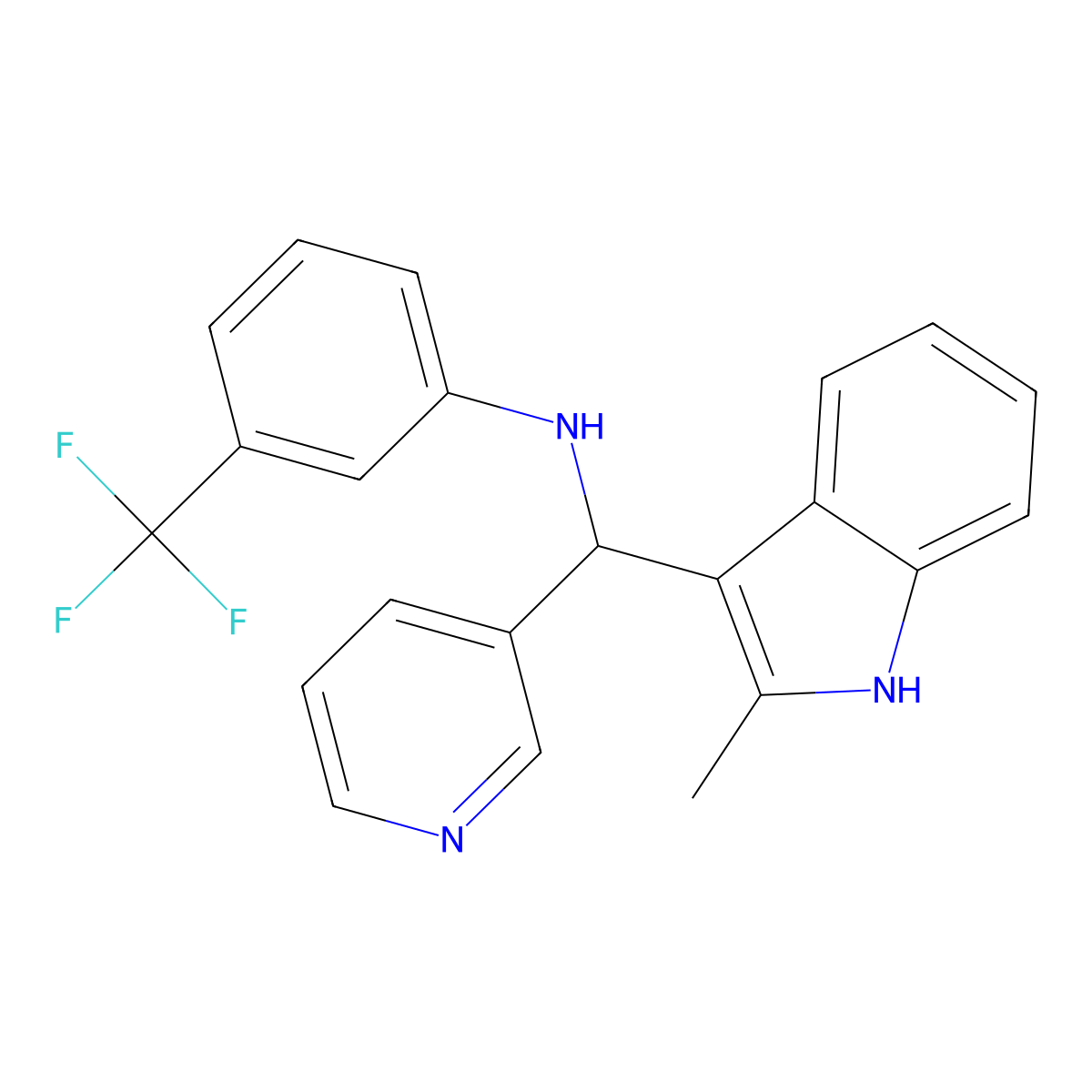 N-[(2-methyl-1H-indol-3-yl)(pyridin-3-yl)methyl]-3-(trifluoromethyl)aniline molecular structure, CAS 307540-57-4