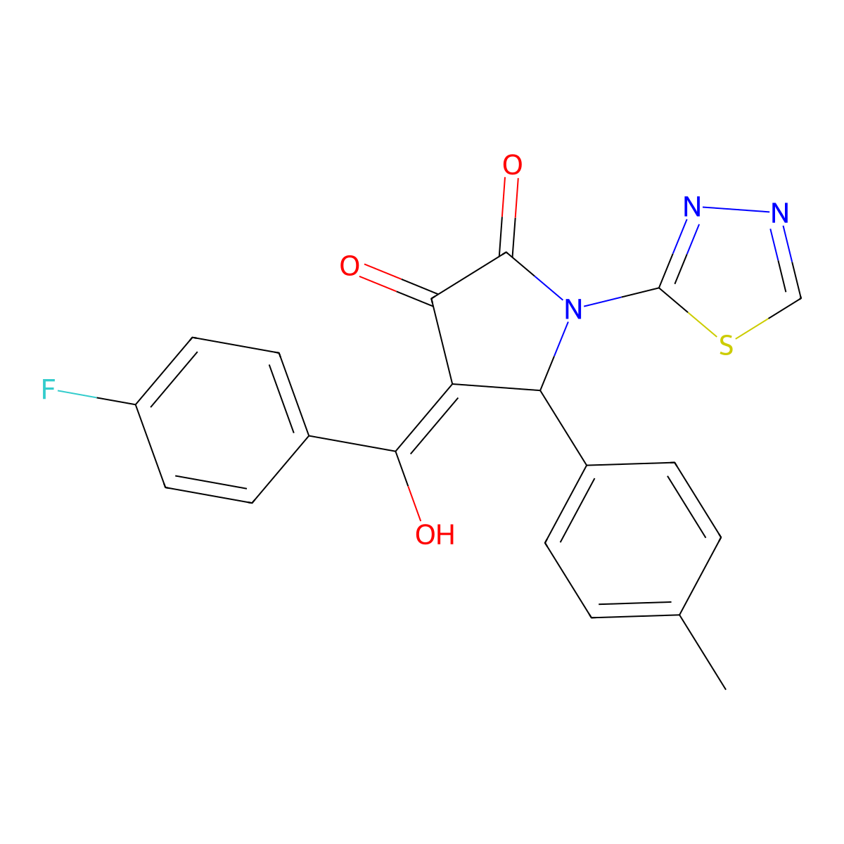 4-[(4-Fluorophenyl)-hydroxymethylidene]-5-(4-methylphenyl)-1-(1,3,4-thiadiazol-2-yl)pyrrolidine-2,3-dione molecular structure, CAS 307541-42-0