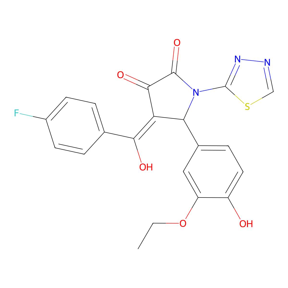 5-(3-Ethoxy-4-hydroxyphenyl)-4-[(4-fluorophenyl)-hydroxymethylidene]-1-(1,3,4-thiadiazol-2-yl)pyrrolidine-2,3-dione molecular structure, CAS 307541-45-3