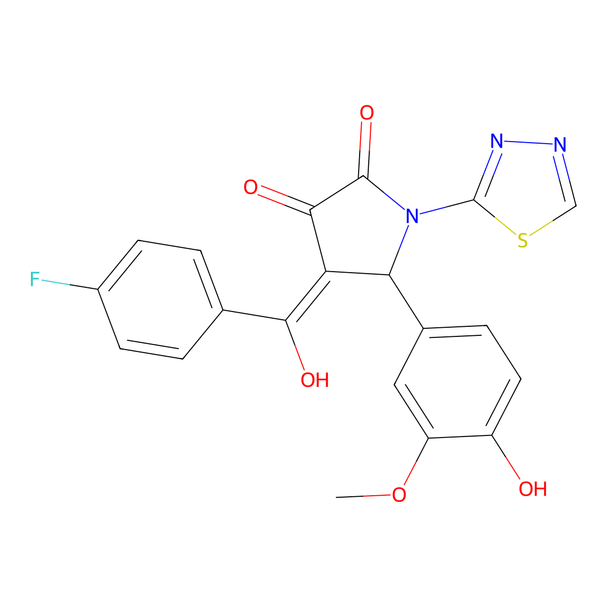 4-[(4-Fluorophenyl)-hydroxymethylidene]-5-(4-hydroxy-3-methoxyphenyl)-1-(1,3,4-thiadiazol-2-yl)pyrrolidine-2,3-dione molecular structure, CAS 307541-46-4