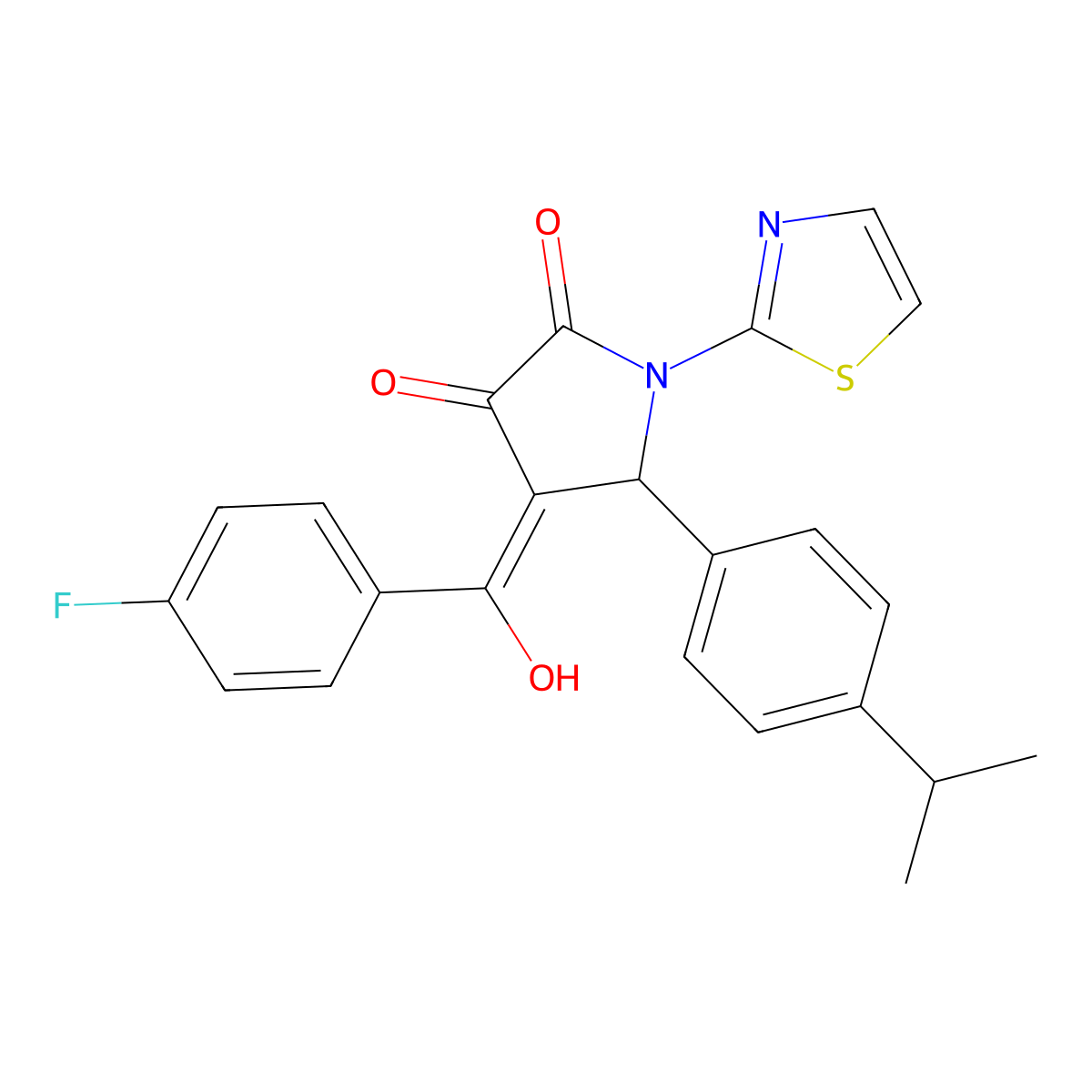 4-(4-fluorobenzoyl)-3-hydroxy-5-[4-(propan-2-yl)phenyl]-1-(1,3-thiazol-2-yl)-2,5-dihydro-1H-pyrrol-2-one molecular structure, CAS 307541-52-2