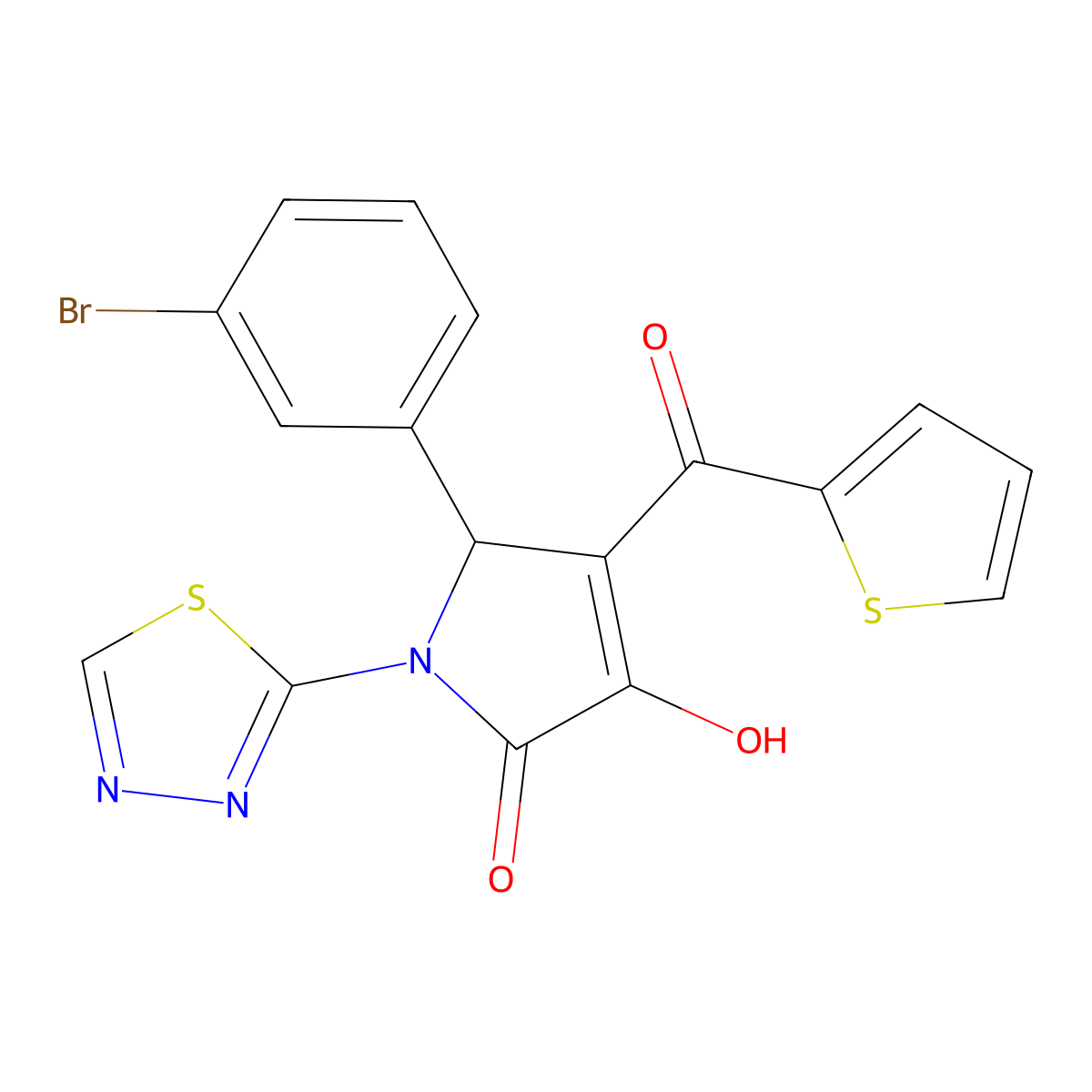 5-(3-bromophenyl)-3-hydroxy-1-(1,3,4-thiadiazol-2-yl)-4-(2-thienylcarbonyl)-1,5-dihydro-2H-pyrrol-2-one molecular structure, CAS 307541-54-4
