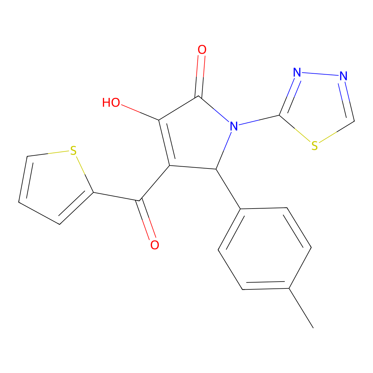3-hydroxy-1-(1,3,4-thiadiazol-2-yl)-4-(thiophene-2-carbonyl)-5-(p-tolyl)-1H-pyrrol-2(5H)-one molecular structure, CAS 307541-56-6