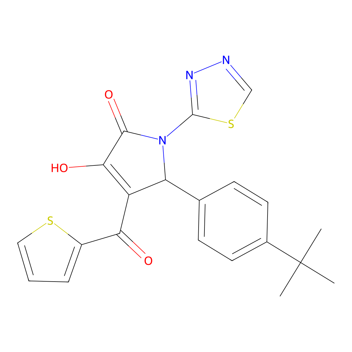 5-(4-tert-butylphenyl)-3-hydroxy-1-(1,3,4-thiadiazol-2-yl)-4-(thiophen-2-ylcarbonyl)-1,5-dihydro-2H-pyrrol-2-one molecular structure, CAS 307541-58-8