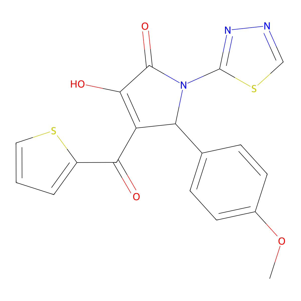 3-hydroxy-5-(4-methoxyphenyl)-1-(1,3,4-thiadiazol-2-yl)-4-(thiophen-2-ylcarbonyl)-1,5-dihydro-2H-pyrrol-2-one molecular structure, CAS 307541-59-9