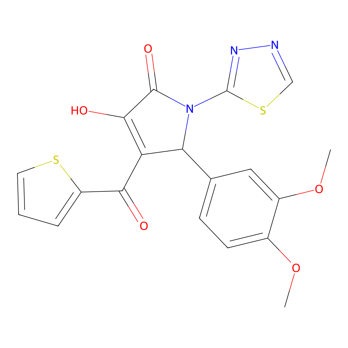 5-(3,4-dimethoxyphenyl)-3-hydroxy-1-(1,3,4-thiadiazol-2-yl)-4-(thiophene-2-carbonyl)-1H-pyrrol-2(5H)-one molecular structure, CAS 307541-60-2