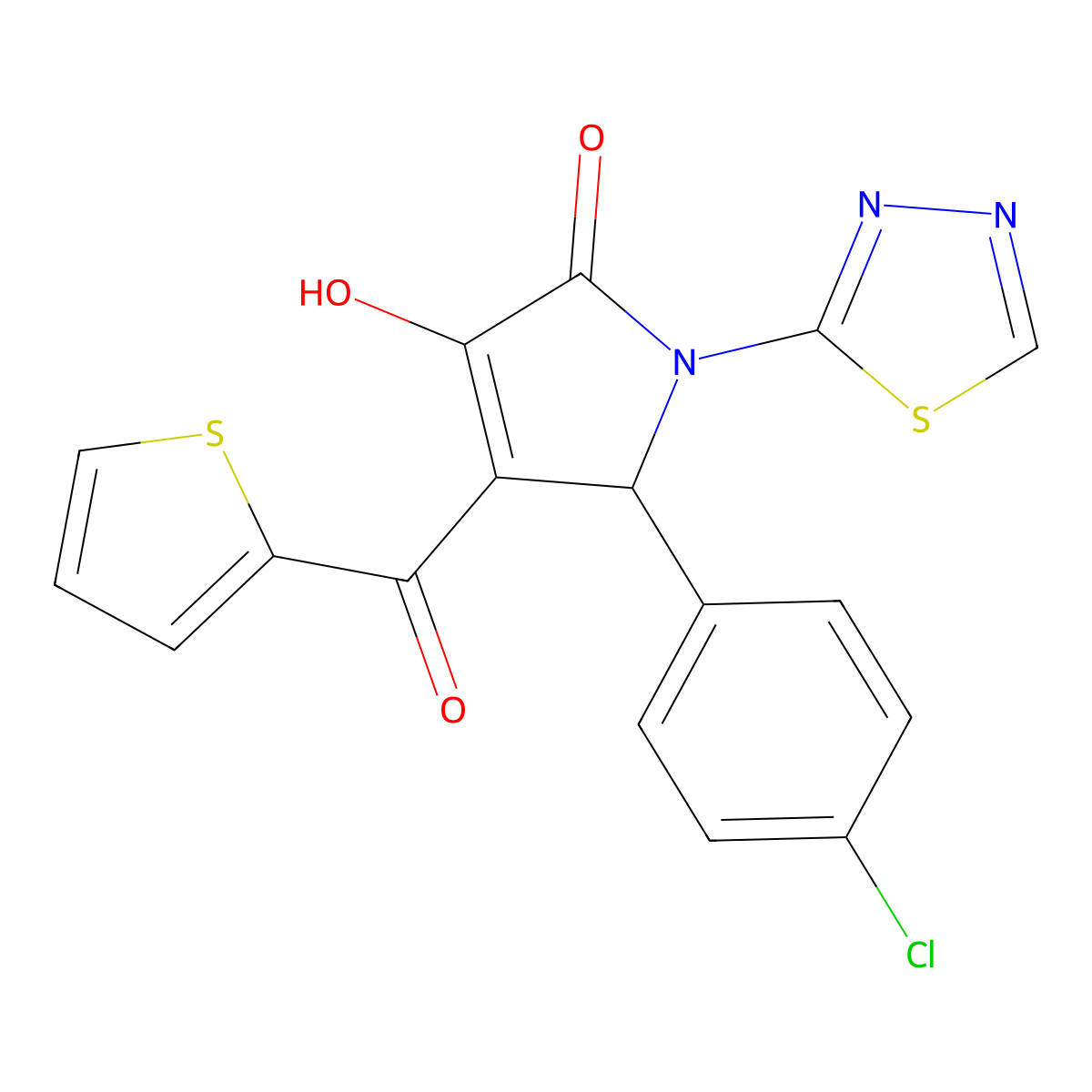 5-(4-chlorophenyl)-3-hydroxy-1-(1,3,4-thiadiazol-2-yl)-4-(thiophene-2-carbonyl)-1H-pyrrol-2(5H)-one molecular structure, CAS 307541-61-3