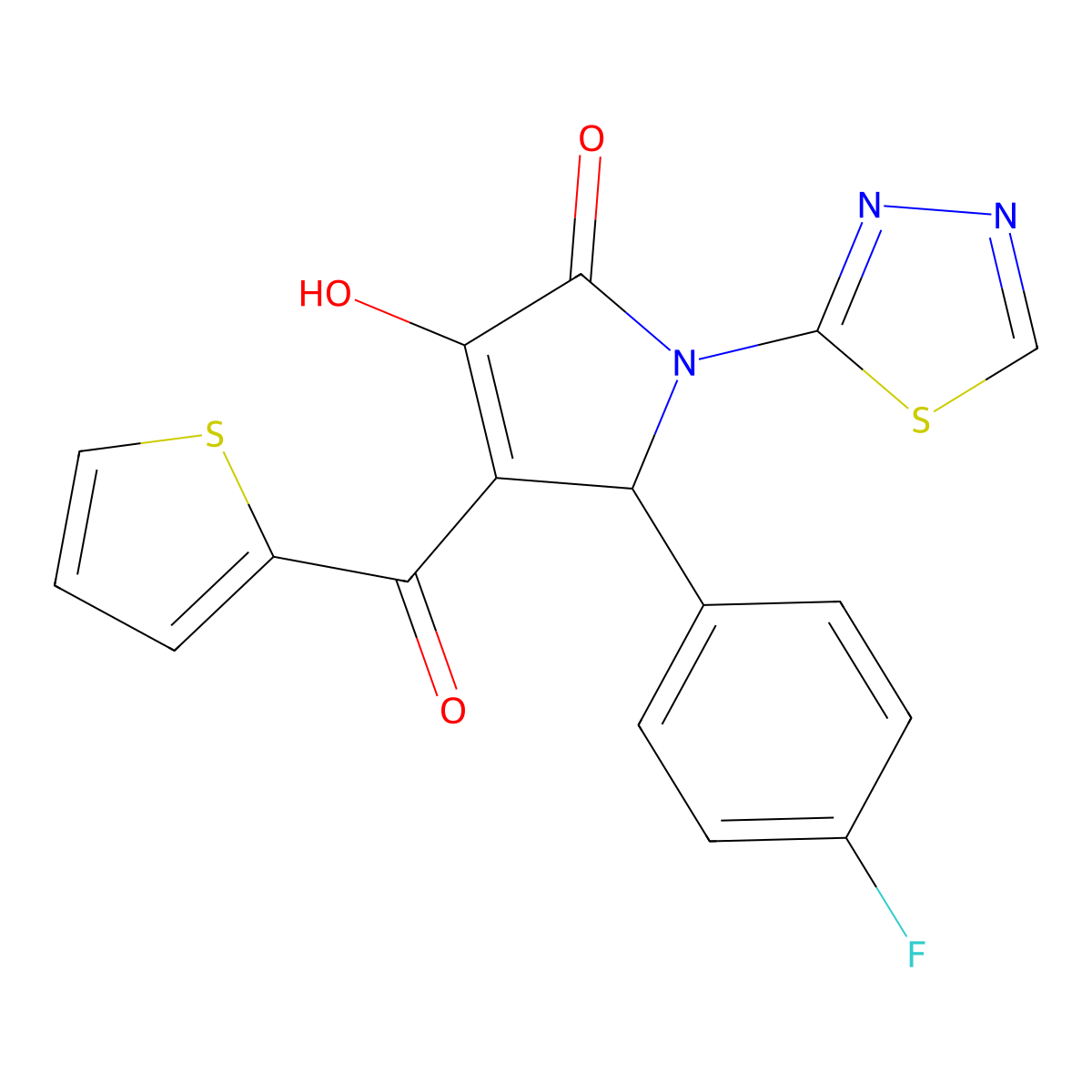 2-(4-fluorophenyl)-4-hydroxy-1-(1,3,4-thiadiazol-2-yl)-3-(thiophene-2-carbonyl)-2H-pyrrol-5-one molecular structure, CAS 307541-62-4