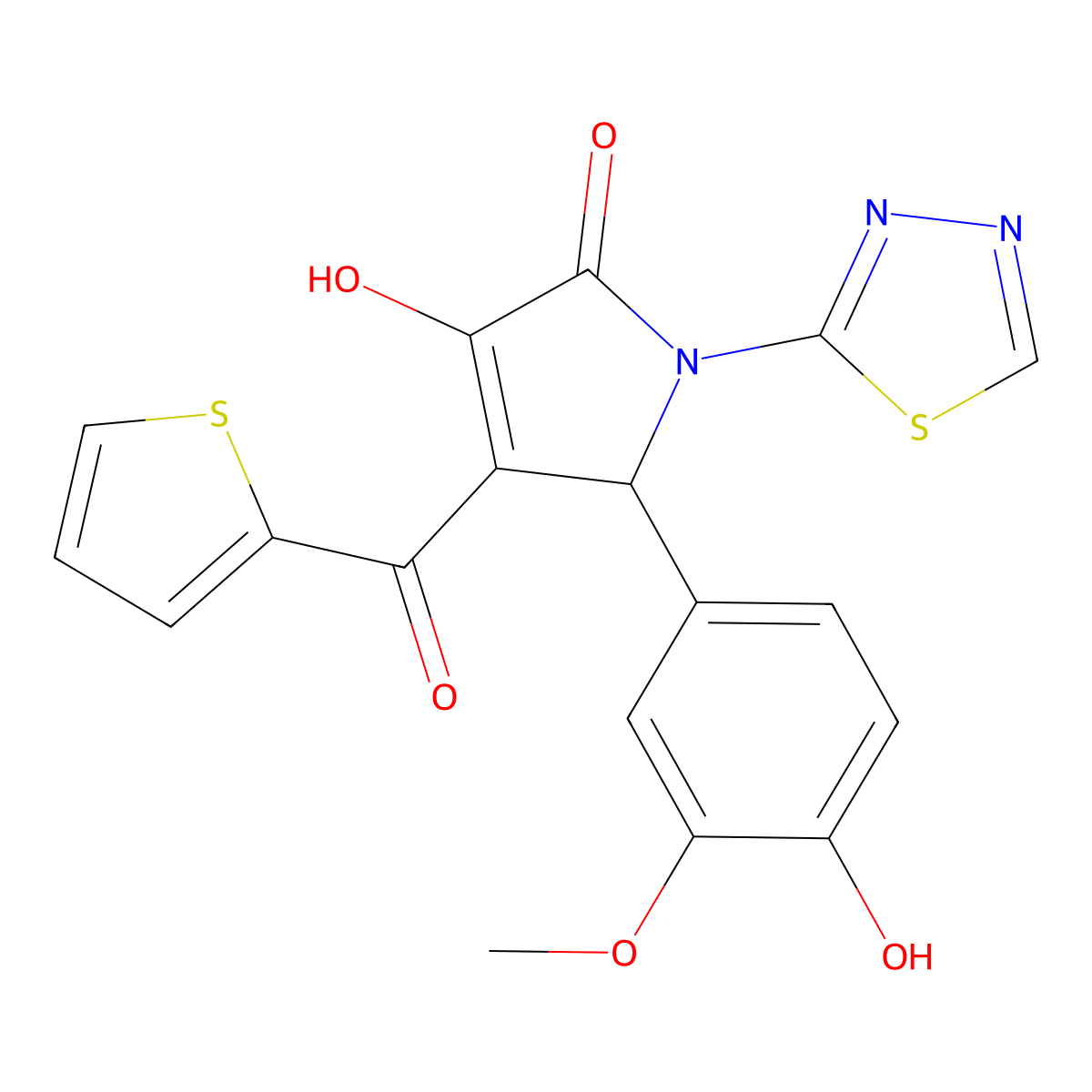3-hydroxy-5-(4-hydroxy-3-methoxyphenyl)-1-(1,3,4-thiadiazol-2-yl)-4-(thiophene-2-carbonyl)-1H-pyrrol-2(5H)-one molecular structure, CAS 307541-63-5