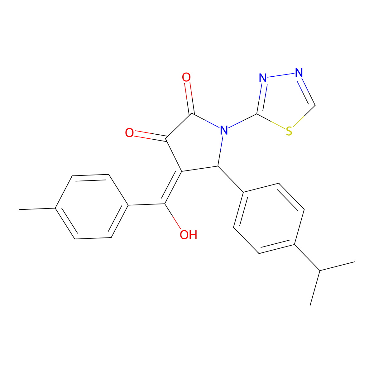 4-[Hydroxy-(4-methylphenyl)methylidene]-5-(4-propan-2-ylphenyl)-1-(1,3,4-thiadiazol-2-yl)pyrrolidine-2,3-dione molecular structure, CAS 307541-67-9