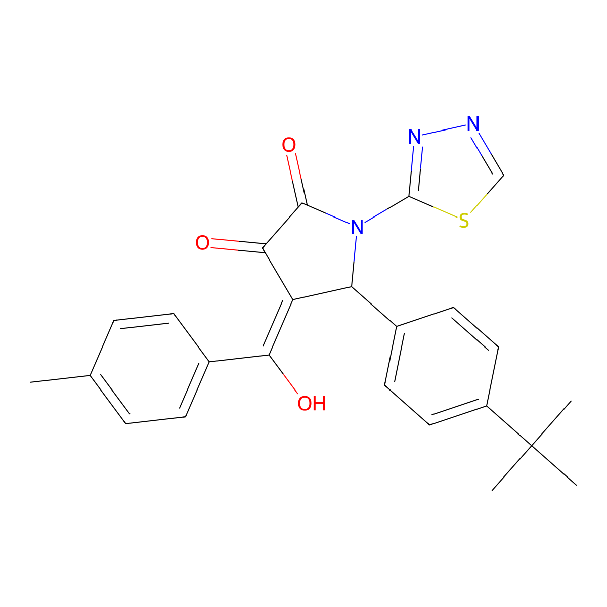 5-(4-tert-butylphenyl)-3-hydroxy-4-(4-methylbenzoyl)-1-(1,3,4-thiadiazol-2-yl)-2,5-dihydro-1H-pyrrol-2-one molecular structure, CAS 307541-68-0