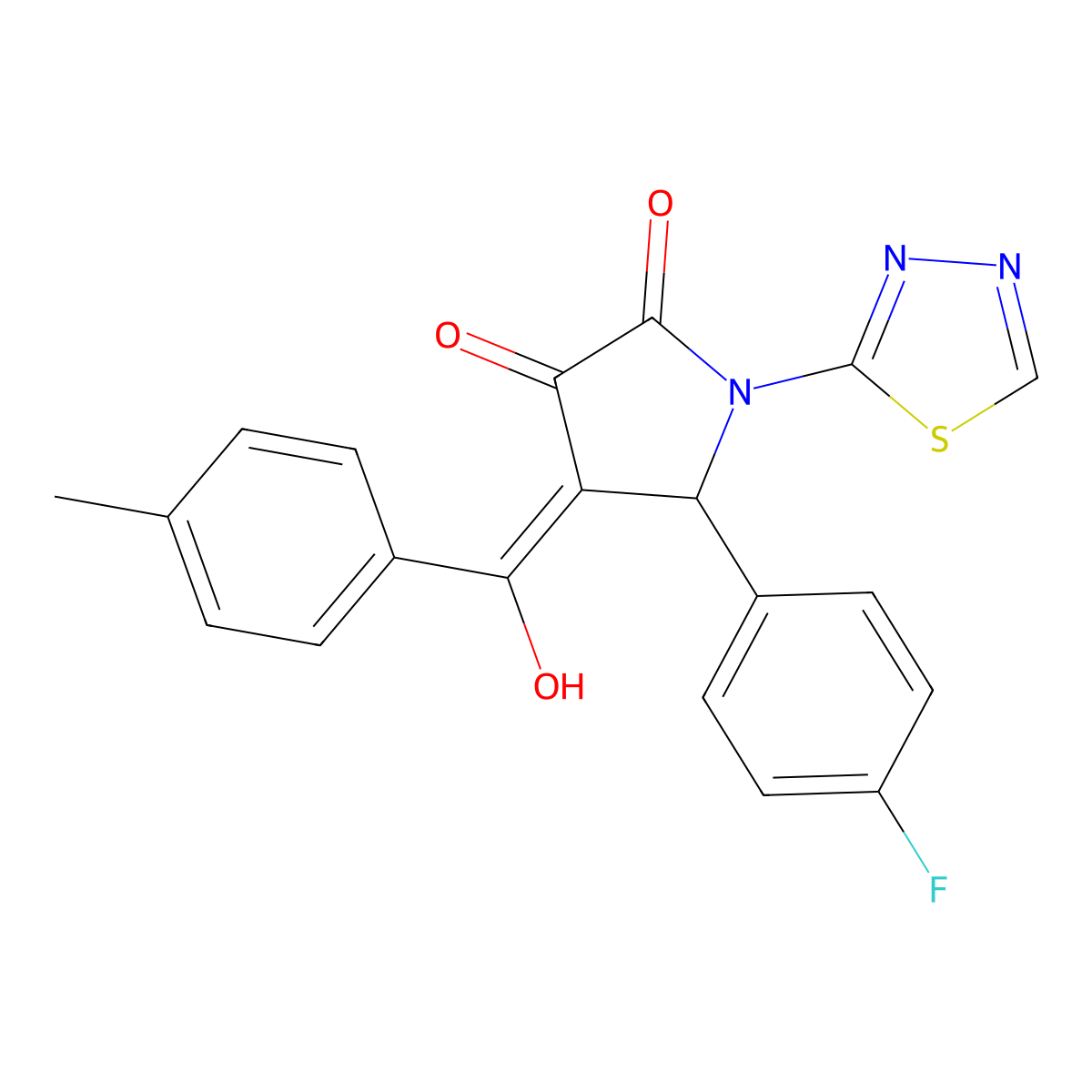 5-(4-fluorophenyl)-3-hydroxy-4-(4-methylbenzoyl)-1-(1,3,4-thiadiazol-2-yl)-2,5-dihydro-1H-pyrrol-2-one molecular structure, CAS 307541-73-7