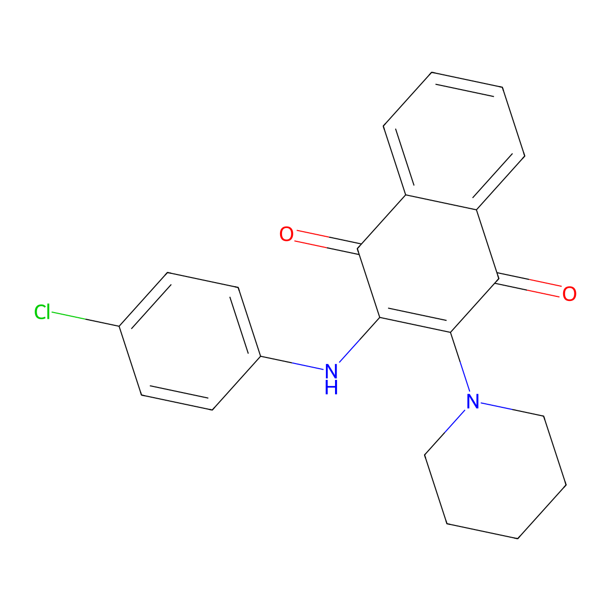 2-((4-Chlorophenyl)amino)-3-(piperidin-1-yl)naphthalene-1,4-dione molecular structure, CAS 307542-05-8