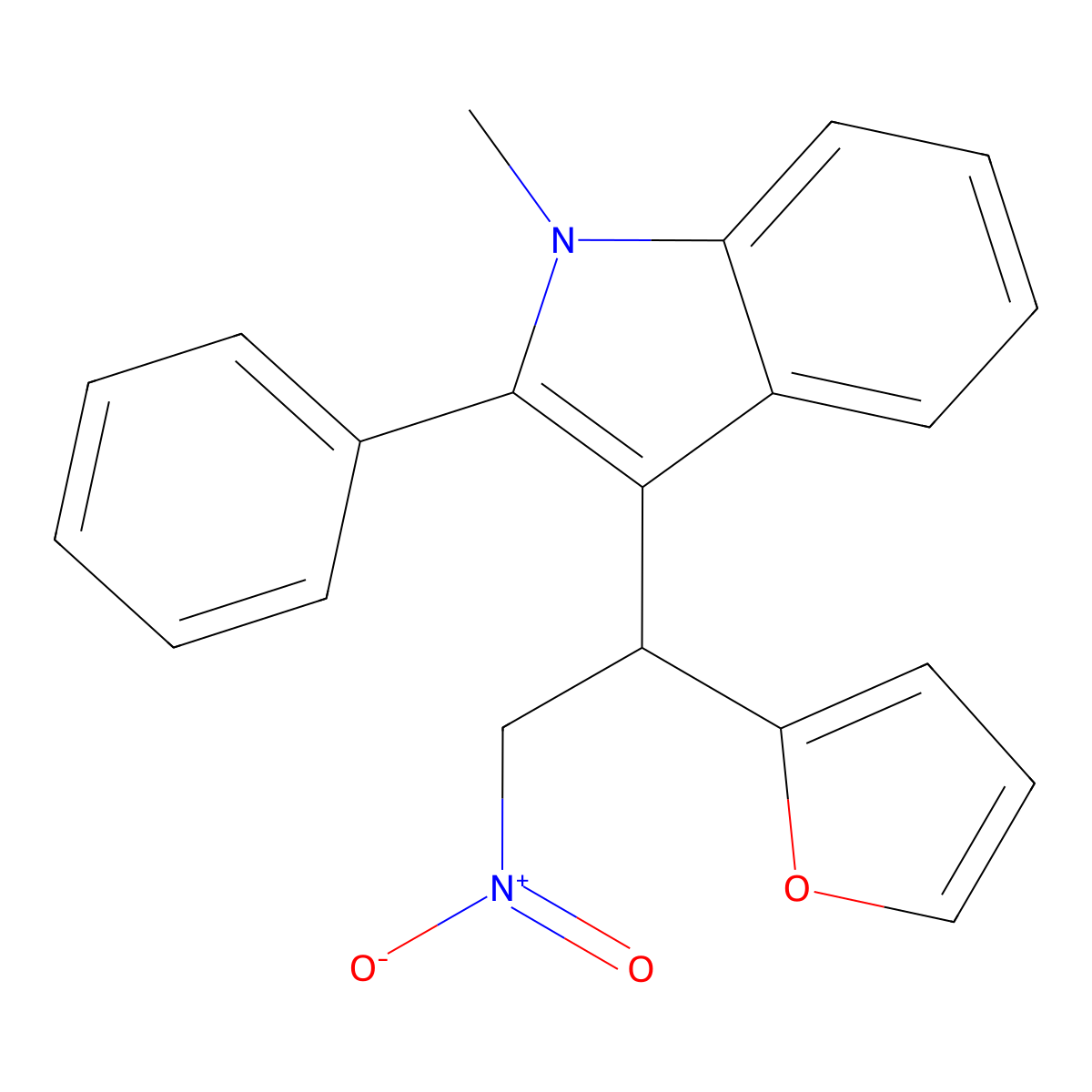 3-[1-(furan-2-yl)-2-nitroethyl]-1-methyl-2-phenyl-1H-indole molecular structure, CAS 307543-38-0