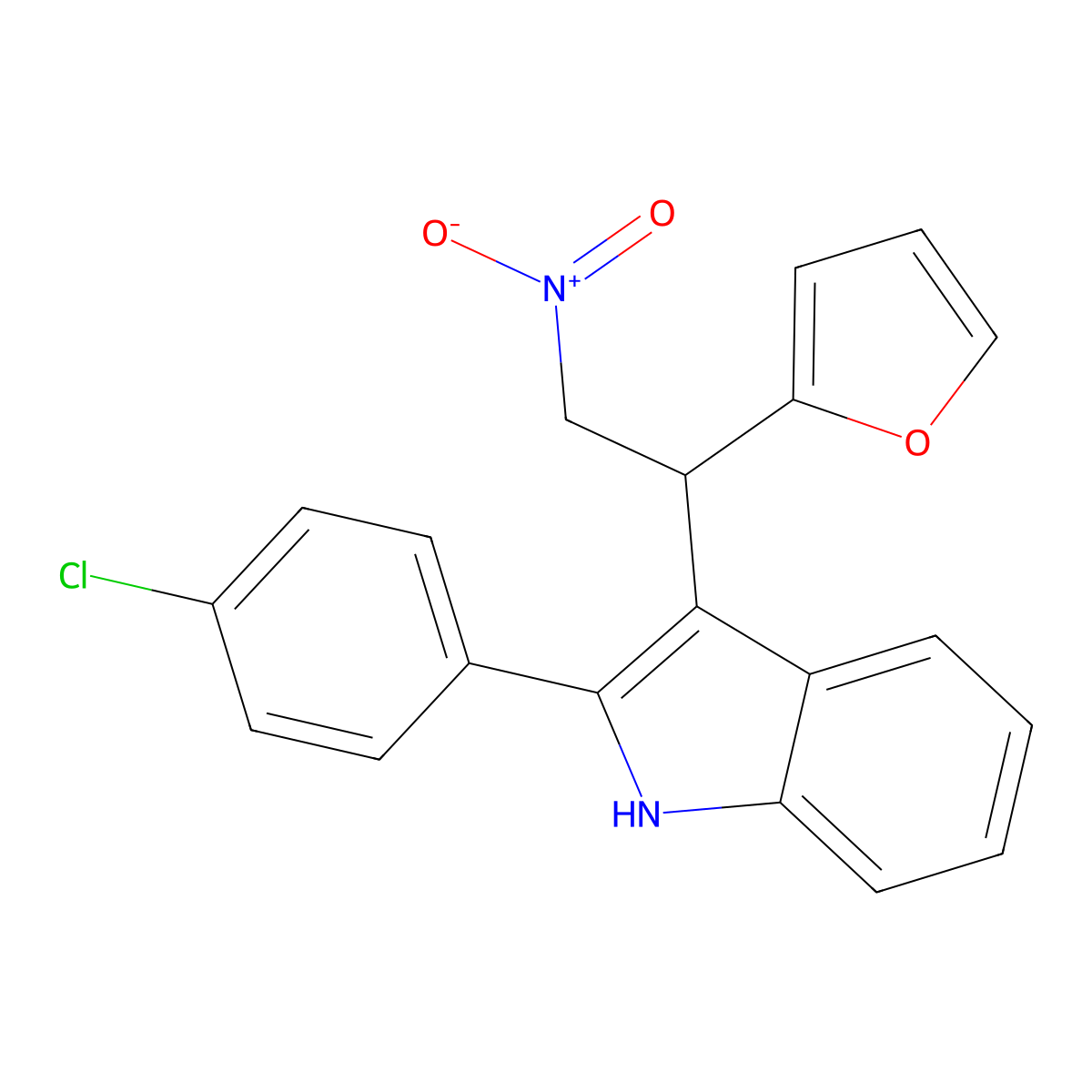 2-(4-chlorophenyl)-3-[1-(furan-2-yl)-2-nitroethyl]-1H-indole molecular structure, CAS 307543-40-4