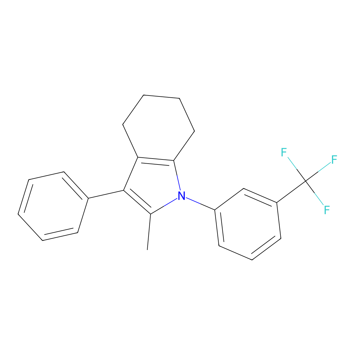 2-Methyl-3-phenyl-1-[3-(trifluoromethyl)phenyl]-4,5,6,7-tetrahydroindole molecular structure, CAS 307543-48-2