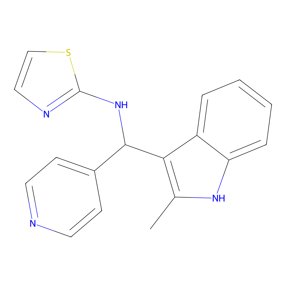N-[(2-methyl-1H-indol-3-yl)-pyridin-4-ylmethyl]-1,3-thiazol-2-amine molecular structure, CAS 307543-54-0