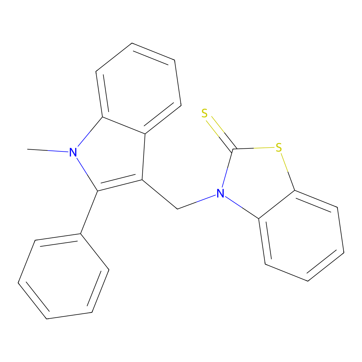 3-((1-methyl-2-phenyl-1H-indol-3-yl)methyl)benzo[d]thiazole-2(3H)-thione molecular structure, CAS 307543-61-9