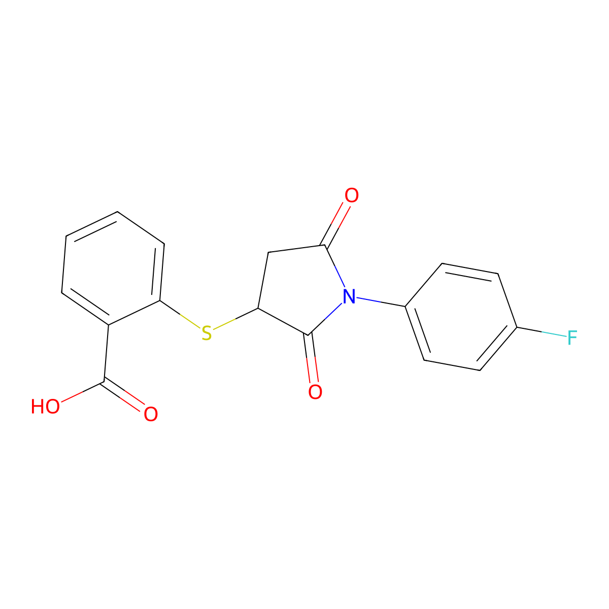 2-{[1-(4-Fluorophenyl)-2,5-dioxopyrrolidin-3-yl]sulfanyl}benzoic acid molecular structure, CAS 307543-64-2