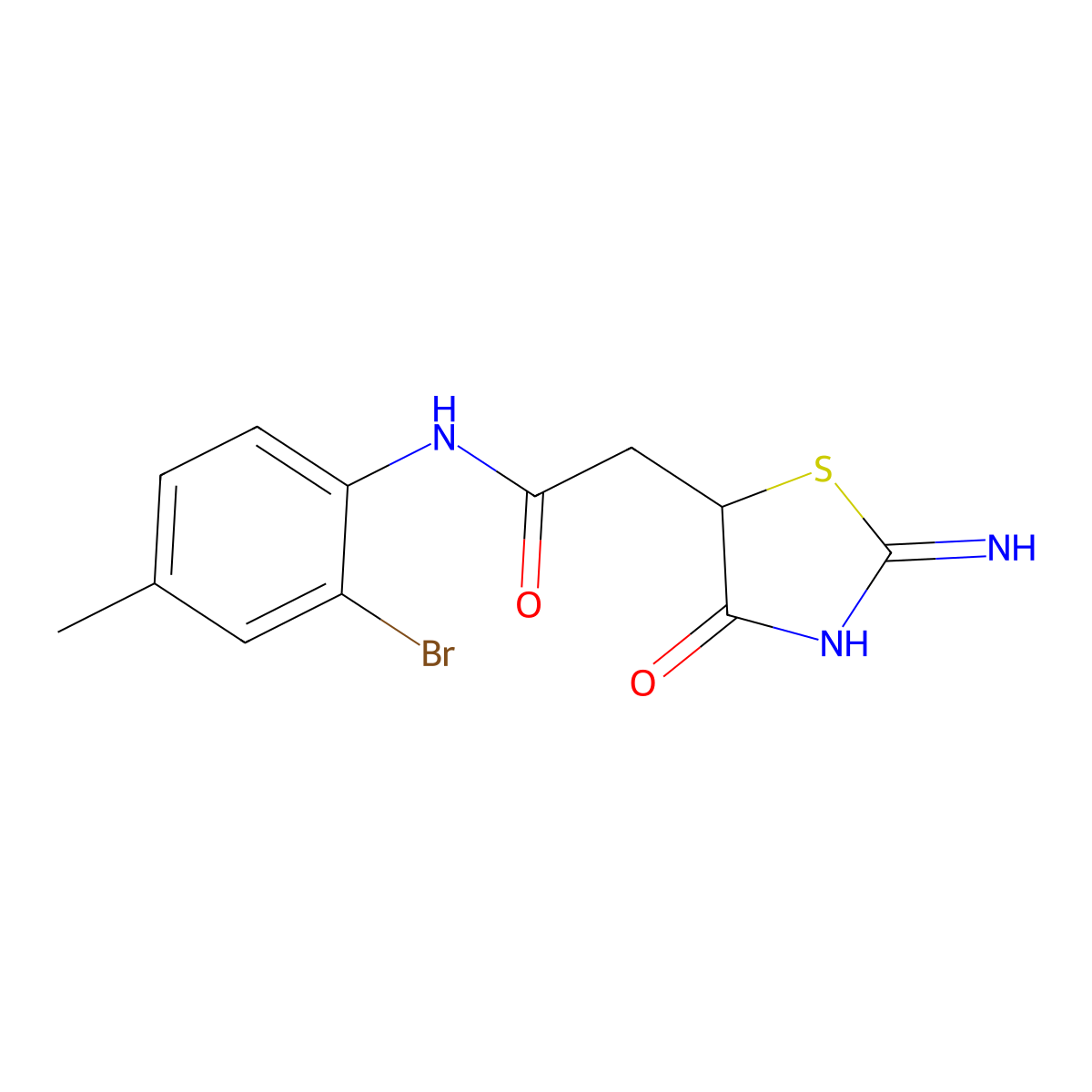 N-(2-bromo-4-methylphenyl)-2-(2-imino-4-oxo-1,3-thiazolidin-5-yl)acetamide molecular structure, CAS 307543-74-4