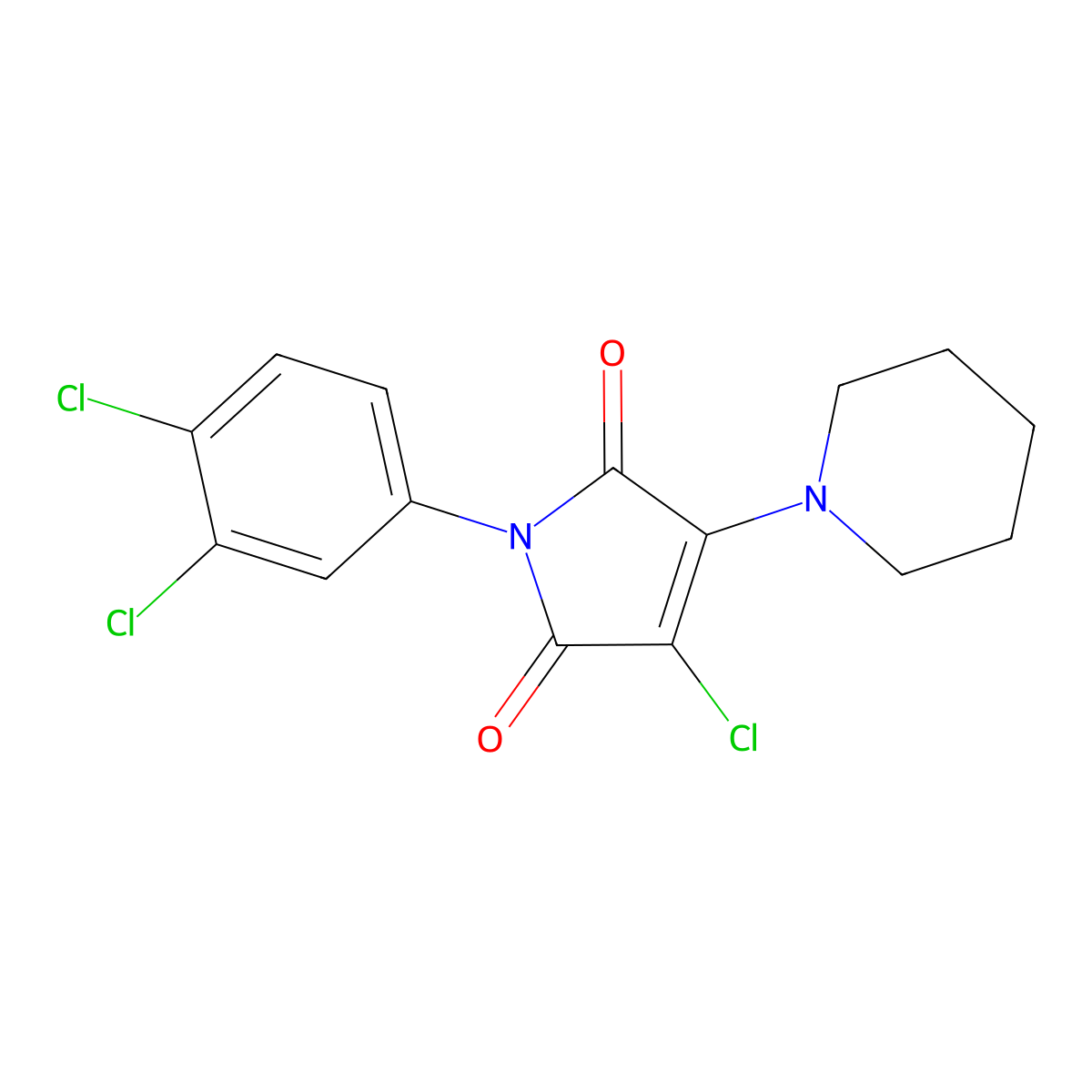 3-Chloro-1-(3,4-dichlorophenyl)-4-piperidin-1-ylpyrrole-2,5-dione molecular structure, CAS 307543-92-6