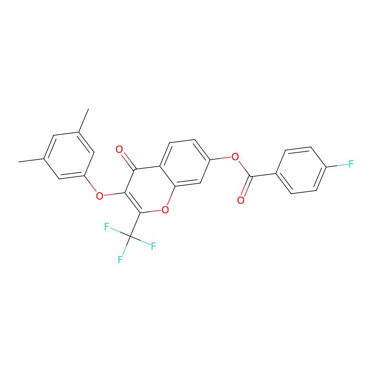 3-(3,5-dimethylphenoxy)-4-oxo-2-(trifluoromethyl)-4H-chromen-7-yl 4-fluorobenzoate molecular structure, CAS 307544-04-3