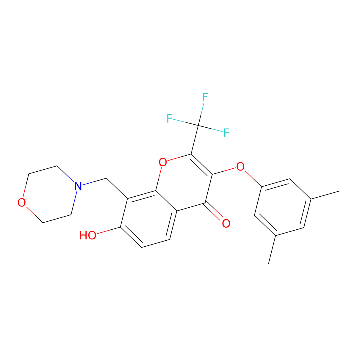 3-(3,5-Dimethylphenoxy)-7-hydroxy-8-(morpholin-4-ylmethyl)-2-(trifluoromethyl)chromen-4-one molecular structure, CAS 307544-07-6