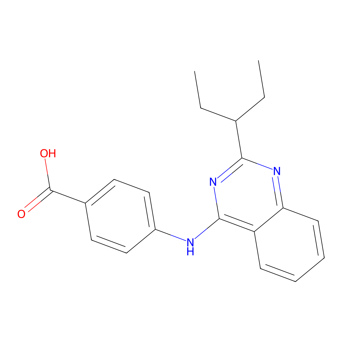 4-((2-(Pentan-3-yl)quinazolin-4-yl)amino)benzoic acid molecular structure, CAS 307544-31-6