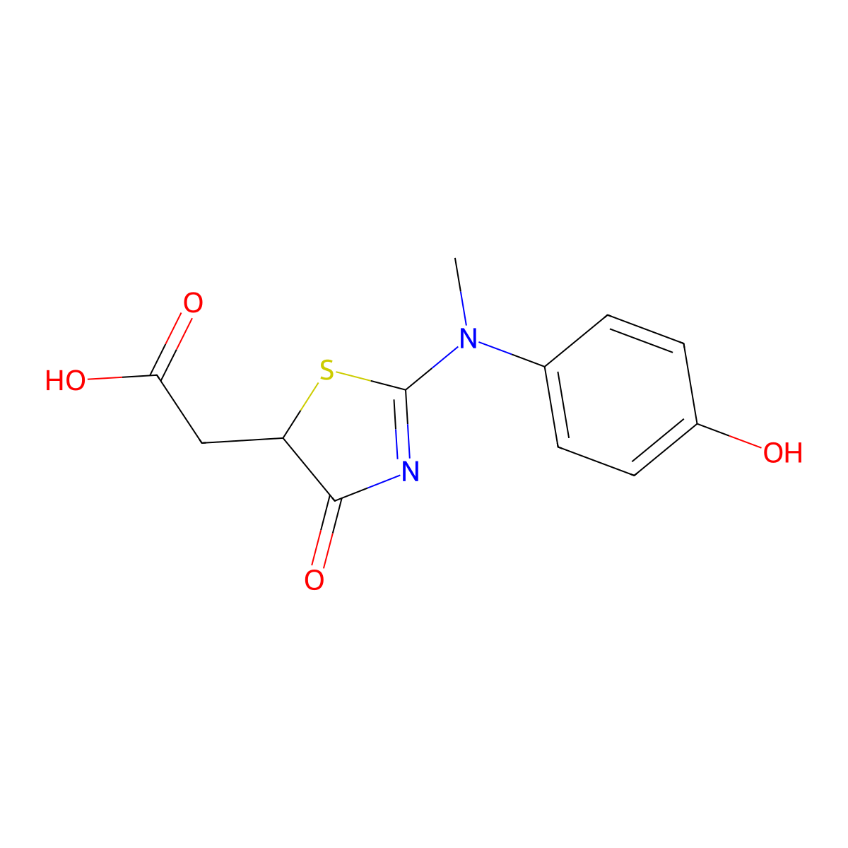 {2-[(4-Hydroxyphenyl)(methyl)amino]-4-oxo-4,5-dihydro-1,3-thiazol-5-yl}acetic acid molecular structure, CAS 307545-41-1