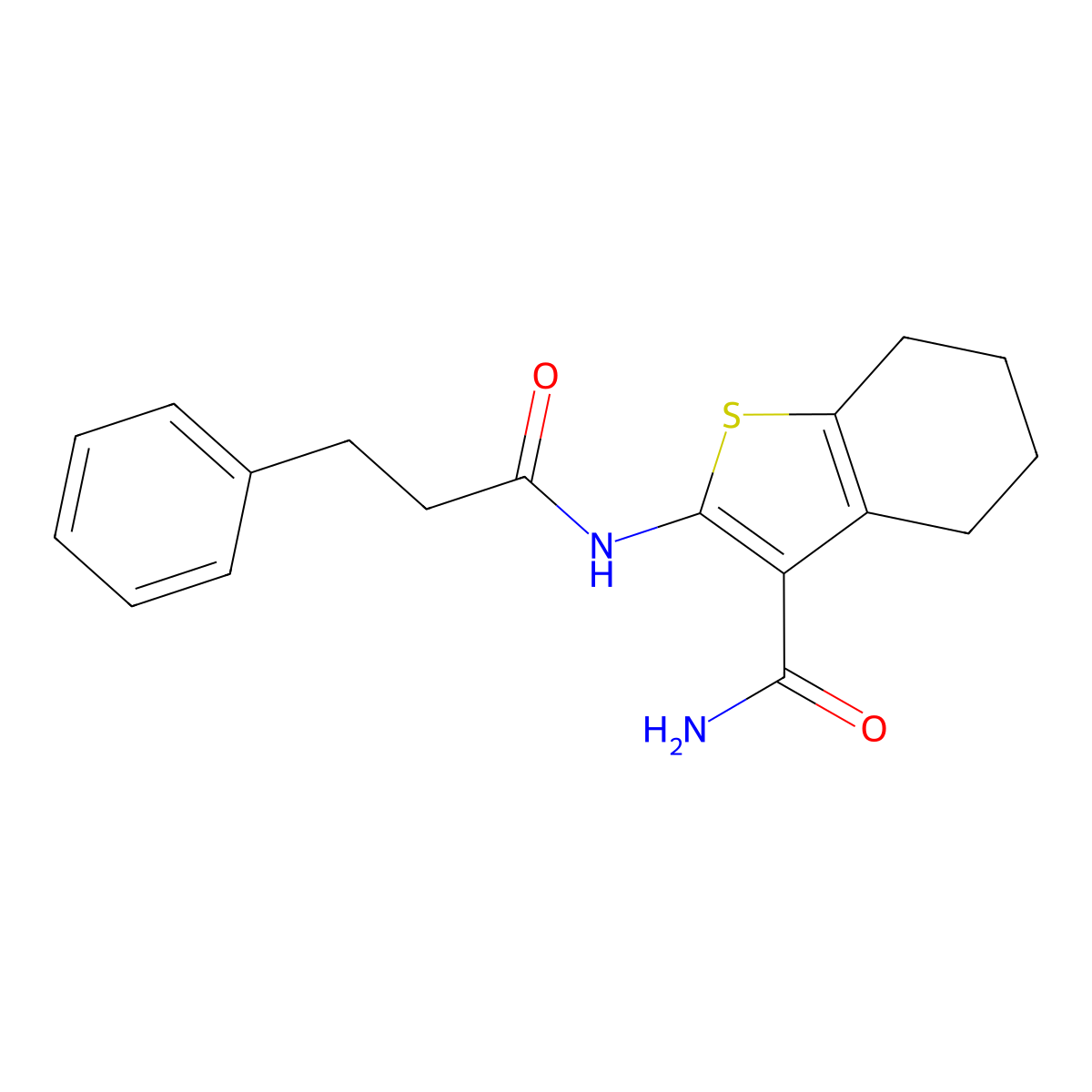 2-(3-Phenylpropanamido)-4,5,6,7-tetrahydrobenzo[b]thiophene-3-carboxamide molecular structure, CAS 307545-52-4