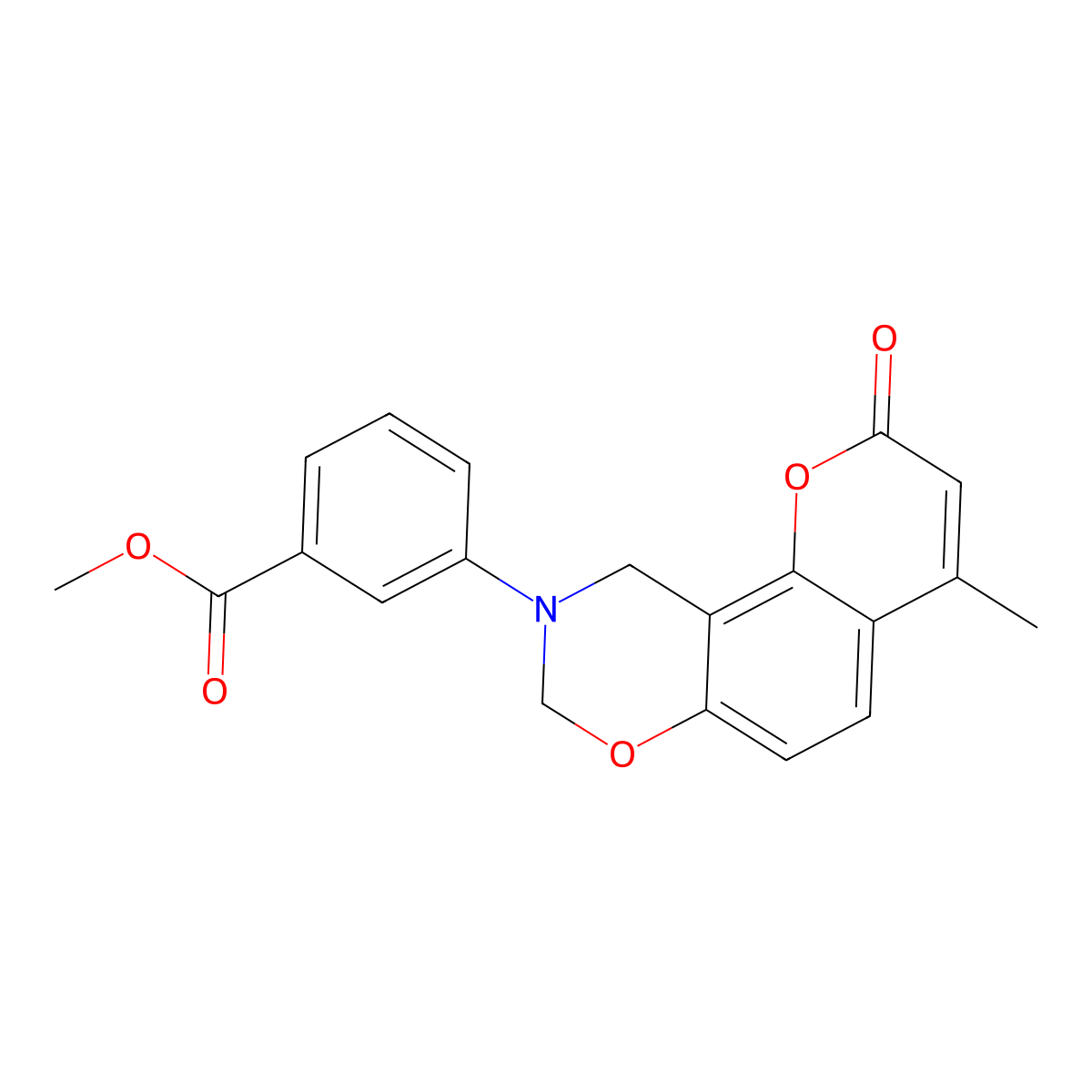 methyl 3-(4-methyl-2-oxochromeno[8,7-e][1,3]oxazin-9(2H,8H,10H)-yl)benzoate molecular structure, CAS 307545-74-0