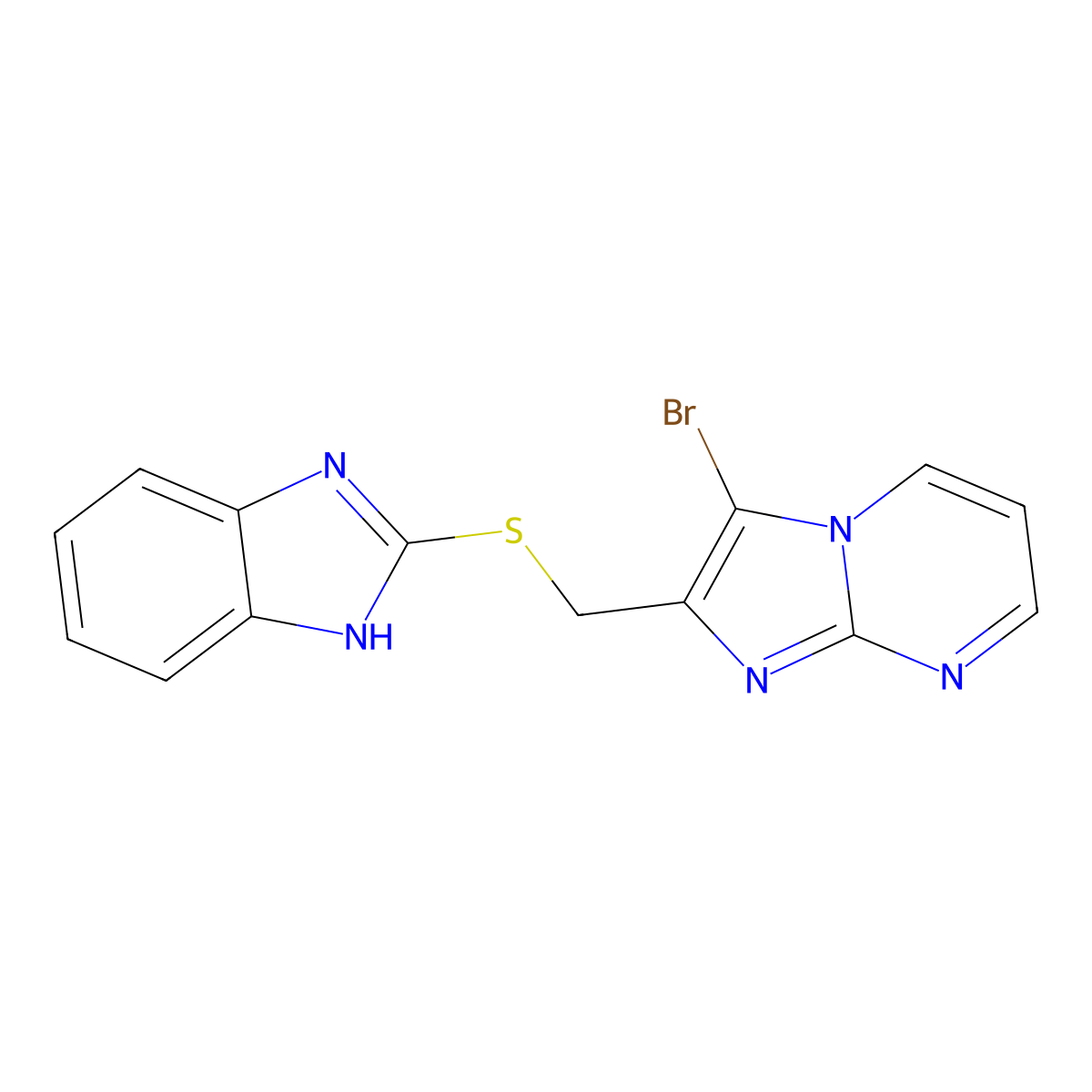 2-(((1H-benzo[d]imidazol-2-yl)thio)methyl)-3-bromoimidazo[1,2-a]pyrimidine molecular structure, CAS 307545-98-8