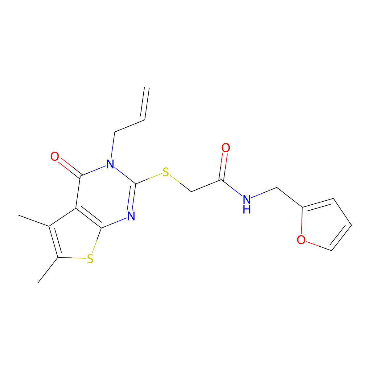 2-((3-allyl-5,6-dimethyl-4-oxo-3,4-dihydrothieno[2,3-d]pyrimidin-2-yl)thio)-N-(furan-2-ylmethyl)acetamide molecular structure, CAS 307546-01-6