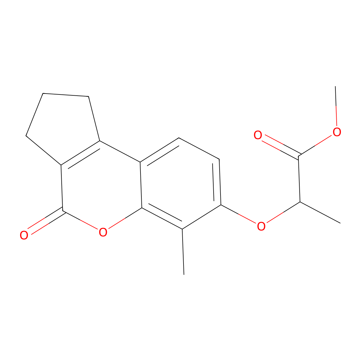 Methyl 2-((1,2,3,4-tetrahydro-6-methyl-4-oxocyclopenta(c)(1)benzopyran-7-yl)oxy)propanoate molecular structure, CAS 307548-91-0