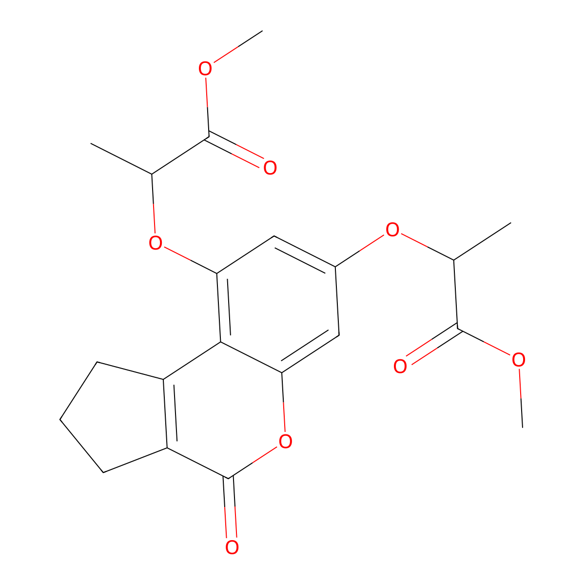 methyl 2-({7-[(1-methoxy-1-oxopropan-2-yl)oxy]-4-oxo-1H,2H,3H,4H-cyclopenta[c]chromen-9-yl}oxy)propanoate molecular structure, CAS 307549-26-4
