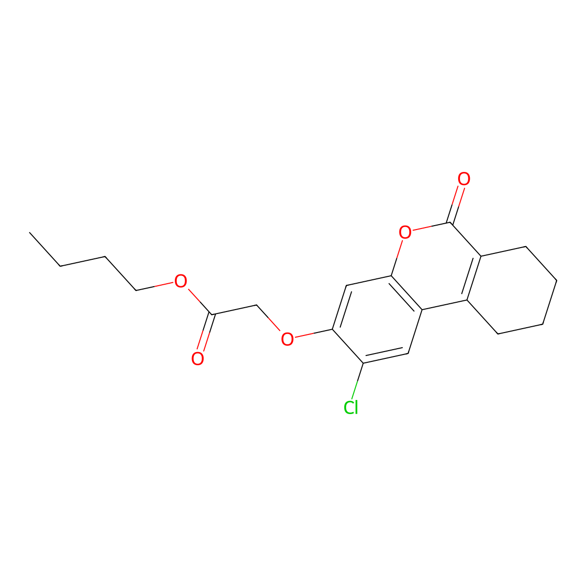 butyl [(2-chloro-6-oxo-7,8,9,10-tetrahydro-6H-benzo[c]chromen-3-yl)oxy]acetate molecular structure, CAS 307550-26-1