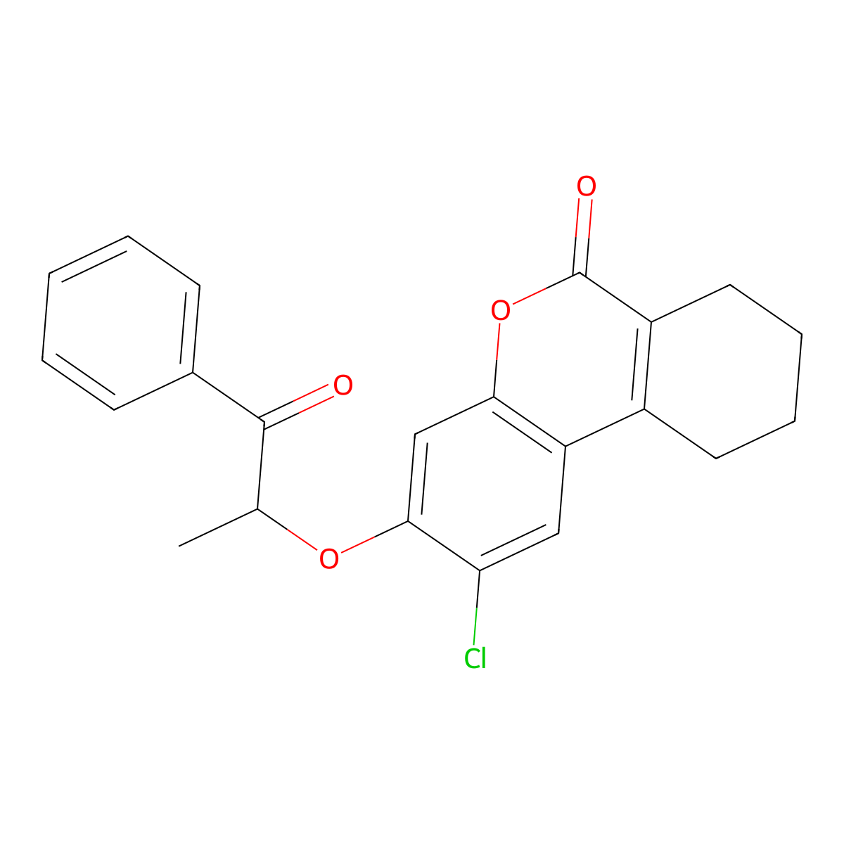 2-Chloro-3-(1-oxo-1-phenylpropan-2-yl)oxy-7,8,9,10-tetrahydrobenzo[c]chromen-6-one molecular structure, CAS 307550-30-7