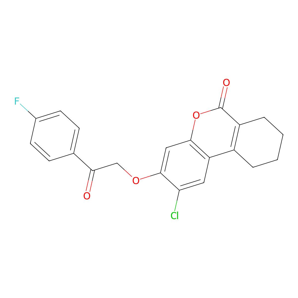 2-chloro-3-(2-(4-fluorophenyl)-2-oxoethoxy)-7,8,9,10-tetrahydro-6H-benzo[c]chromen-6-one molecular structure, CAS 307550-32-9