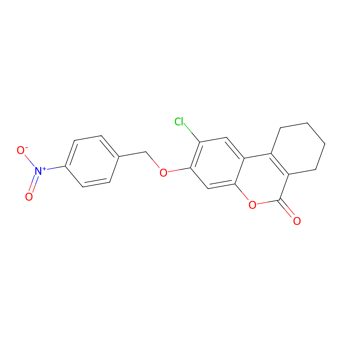 2-chloro-3-({4-nitrobenzyl}oxy)-7,8,9,10-tetrahydro-6H-benzo[c]chromen-6-one molecular structure, CAS 307550-39-6