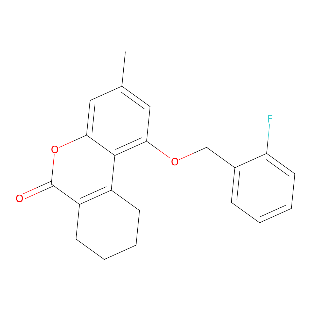 1-((2-fluorobenzyl)oxy)-3-methyl-7,8,9,10-tetrahydro-6H-benzo[c]chromen-6-one molecular structure, CAS 307550-74-9