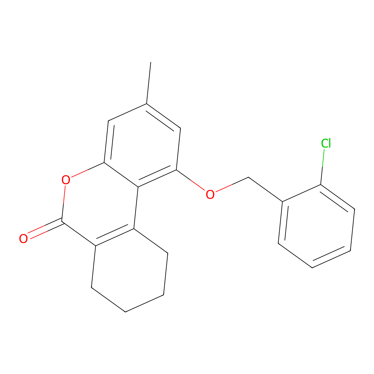 1-((2-chlorobenzyl)oxy)-3-methyl-7,8,9,10-tetrahydro-6H-benzo[c]chromen-6-one molecular structure, CAS 307550-80-7