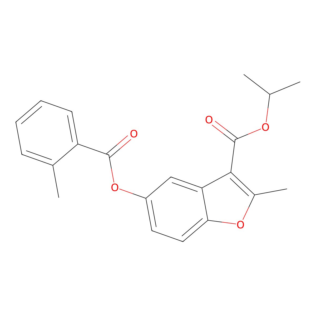 Isopropyl 2-methyl-5-((2-methylbenzoyl)oxy)benzofuran-3-carboxylate molecular structure, CAS 307551-67-3
