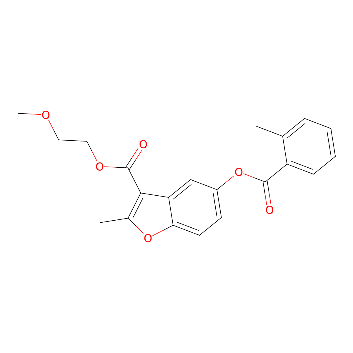 2-Methoxyethyl 2-methyl-5-((2-methylbenzoyl)oxy)benzofuran-3-carboxylate molecular structure, CAS 307551-69-5