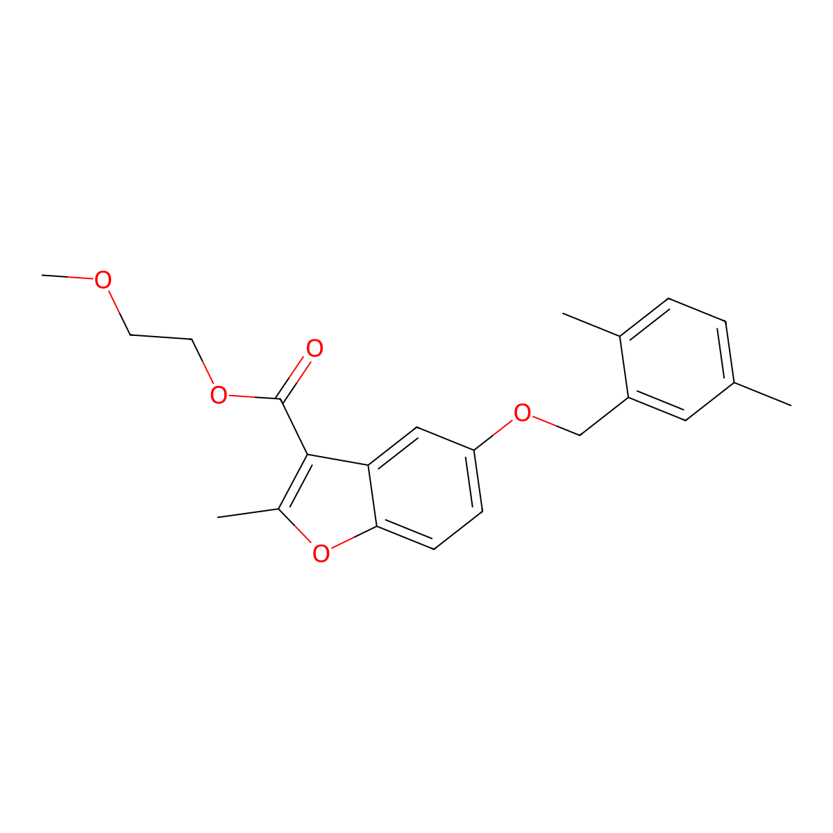 2-Methoxyethyl 5-[(2,5-dimethylphenyl)methoxy]-2-methyl-1-benzofuran-3-carboxylate molecular structure, CAS 307551-71-9
