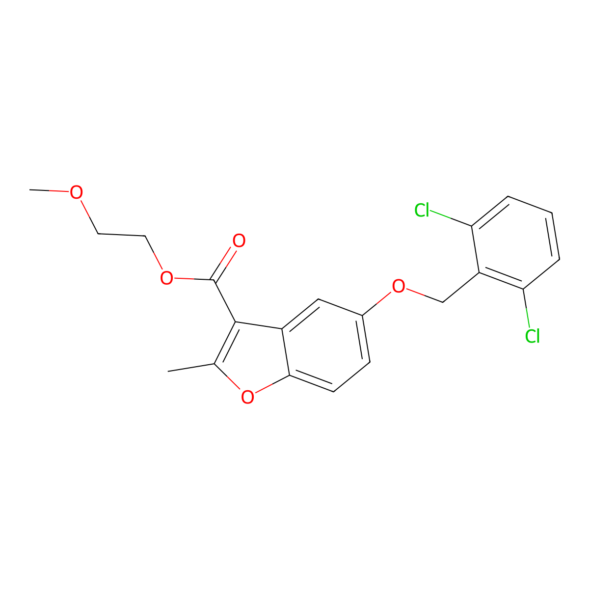 2-Methoxyethyl 5-[(2,6-dichlorophenyl)methoxy]-2-methyl-1-benzofuran-3-carboxylate molecular structure, CAS 307552-09-6